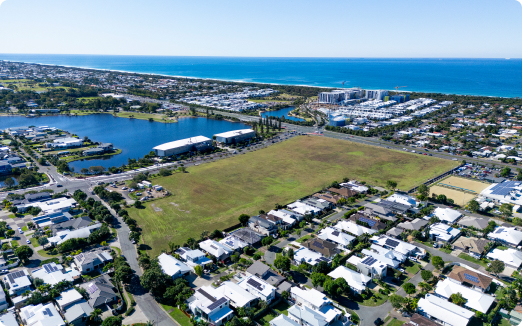 Aerial view of Bokarina Beach Village development site