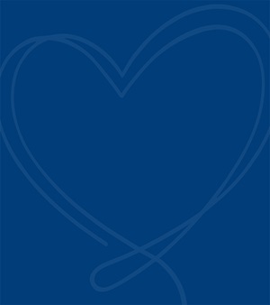 A light blue single line drawing of a heart over a dark blue background