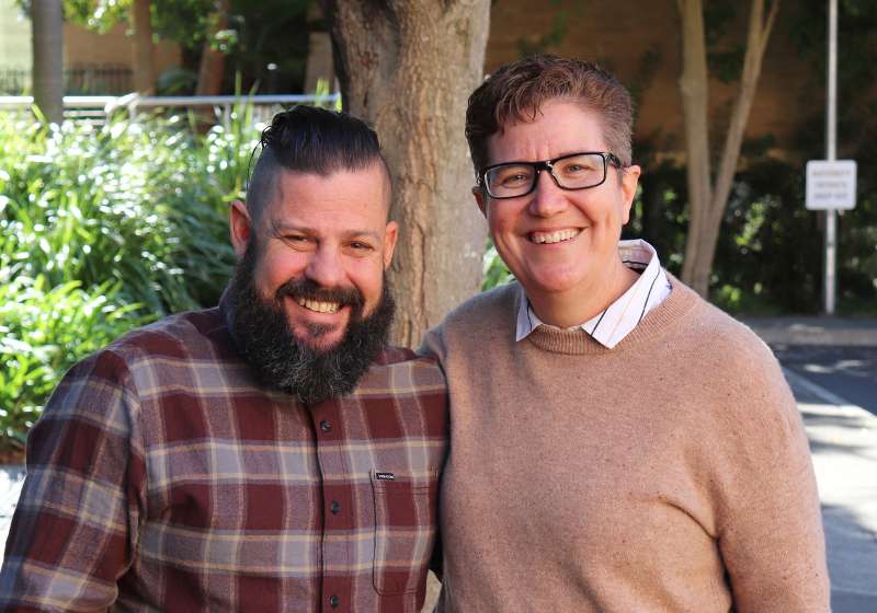 Vivien Briggs and Simon pictured standing outside The Wesley Hospital
